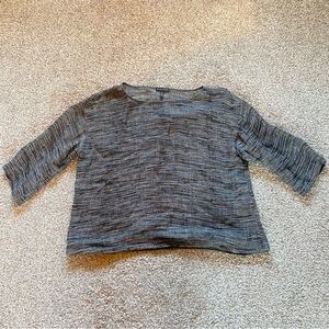 Eileen Fisher Linen Top, Large, Black & Gray, Boxy, Lightweight